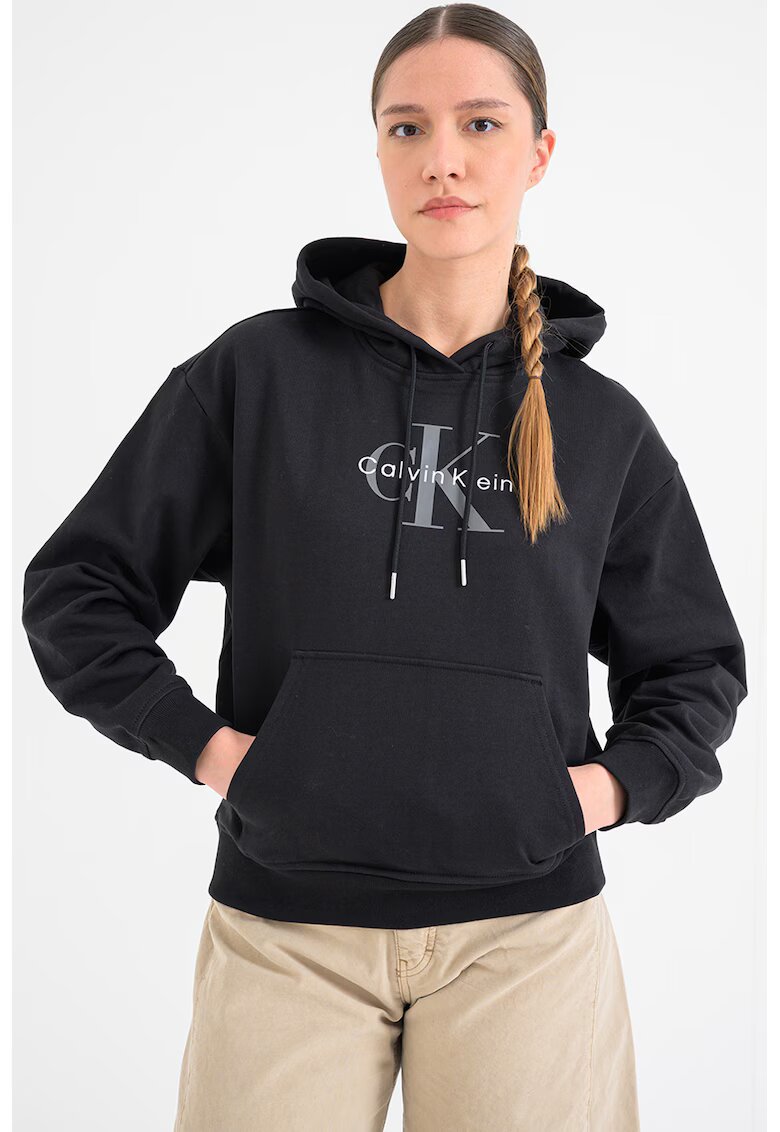 Calvin Klein Jeans Hanorac lejer cu buzunar kangaroo - Negru