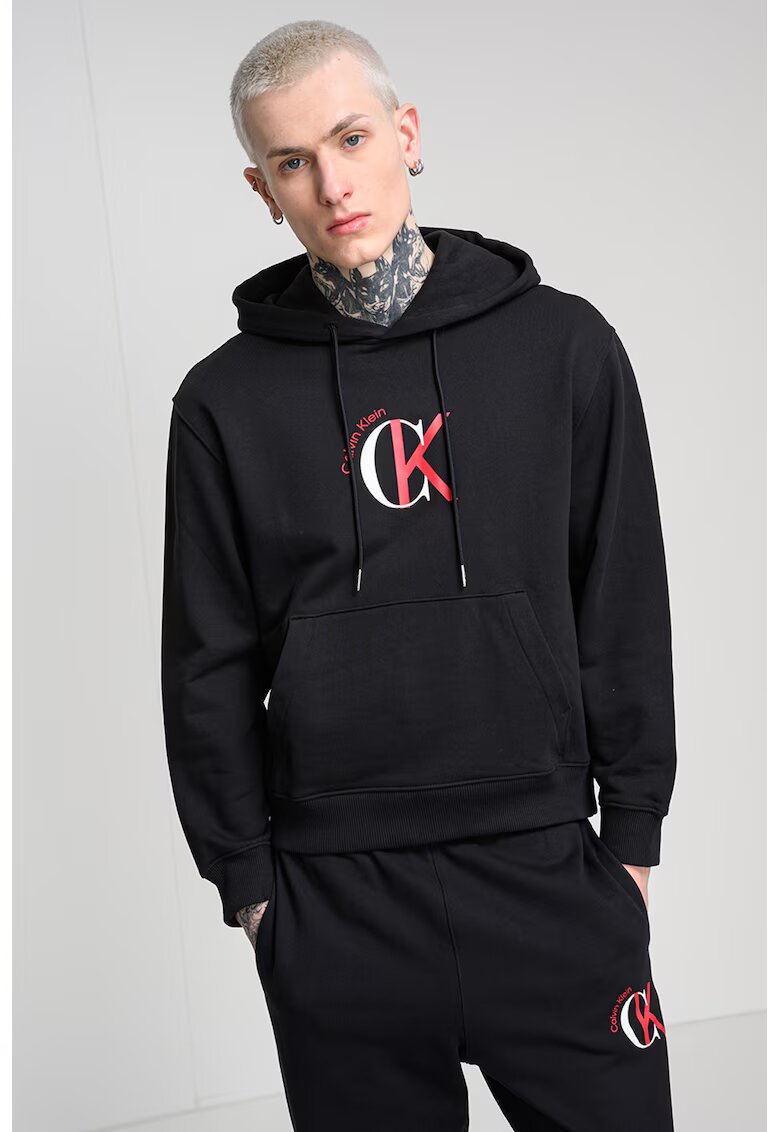 Calvin Klein Jeans Hanorac lejer cu buzunar kangaroo - Negru