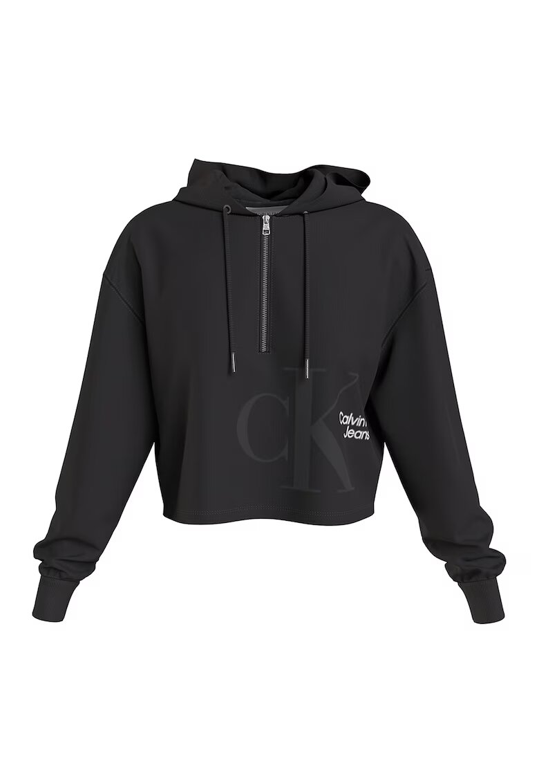 Calvin Klein Jeans Hanorac relaxed fit cu fermoar scurt - Negru