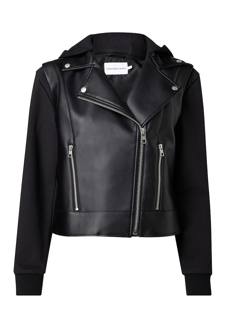 Calvin Klein Jeans Jacheta biker de piele ecologica cu gluga - Negru