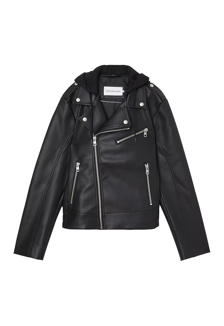 Calvin Klein Jeans Jacheta biker de piele ecologica cu gluga - Negru