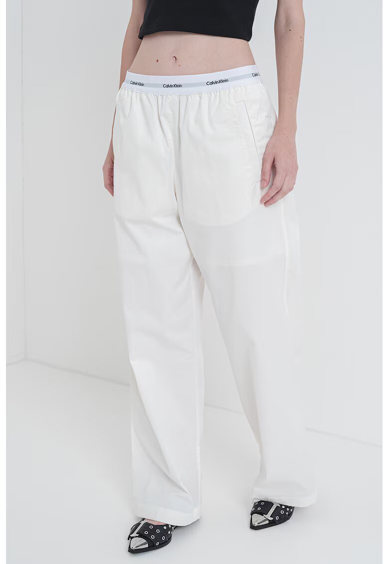 Calvin Klein Jeans Pantaloni cu croiala dreapta si banda logo in talie - Bej