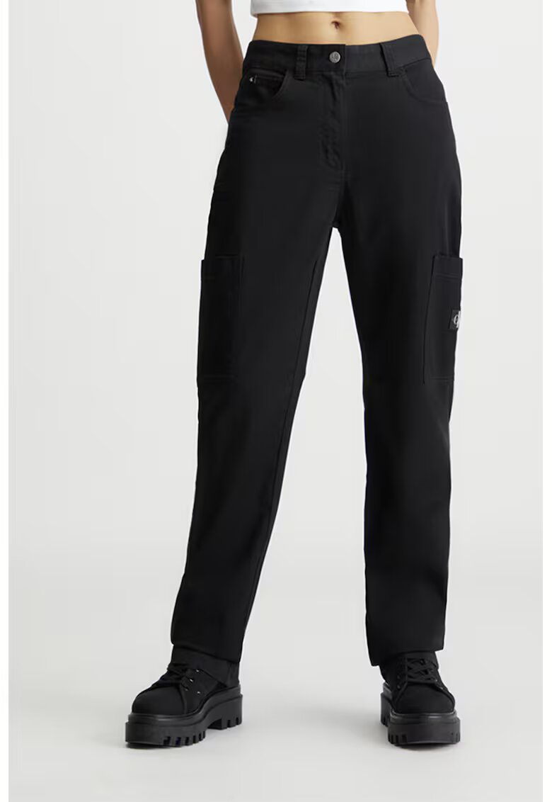 Calvin Klein Jeans Pantaloni drepti cu talie inalta - Negru