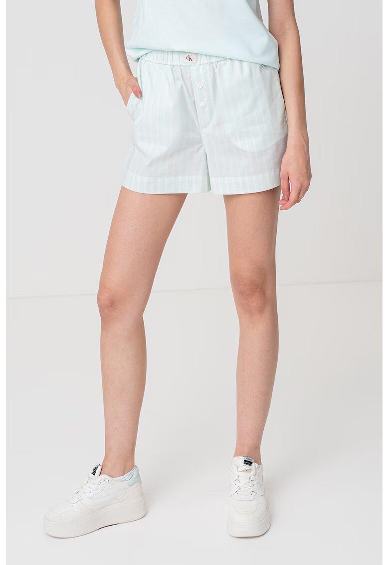 Calvin Klein Jeans Pantaloni scurti cu talie inalta - Verde pal/Alb optic