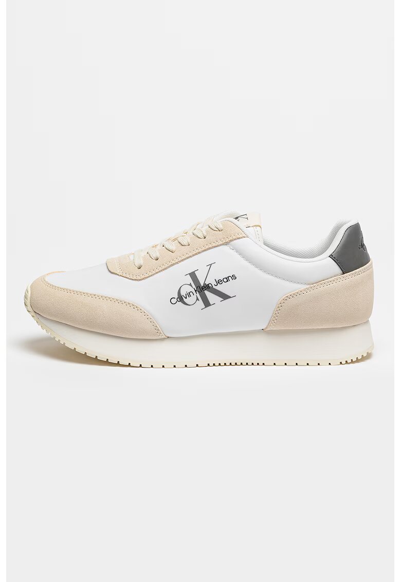Calvin Klein Jeans Pantofi sport cu insertii de piele intoarsa - Alb optic/Alb murdar/Crem