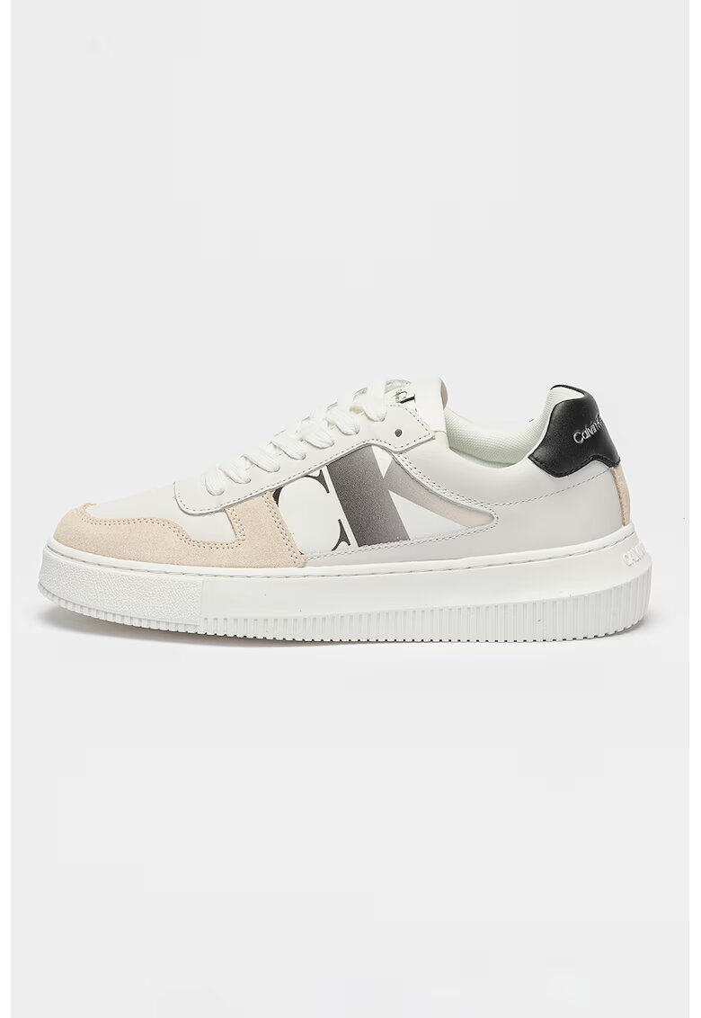 Calvin Klein Jeans Pantofi sport cu insertii de piele intoarsa - Negru/Bej/Alb optic