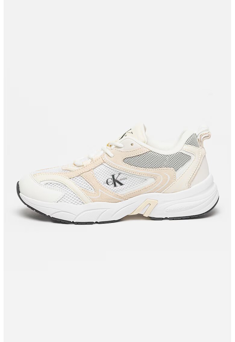 Calvin Klein Jeans Pantofi sport cu insertii de piele si piele intoarsa - Alb/Bej