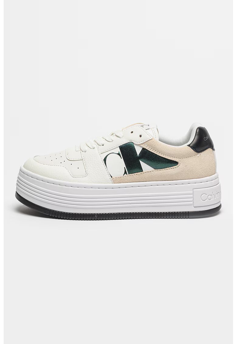 Calvin Klein Jeans Pantofi sport cu talpa flatform si detalii de piele intoarsa - Negru stins/Alb optic/Alb murdar