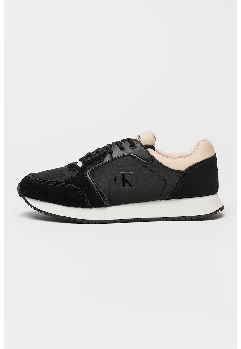 Calvin Klein Jeans Pantofi sport cu talpa wedge si garnituri din piele intoarsa - Negru