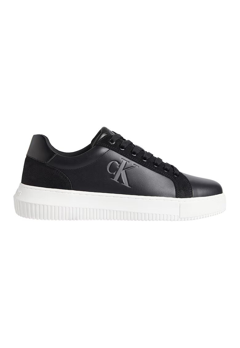 Calvin Klein Jeans Pantofi sport de piele cu detalii de piele intoarsa - Negru stins/Alb murdar