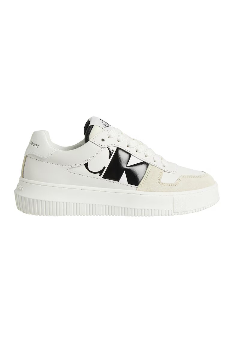 Calvin Klein Jeans Pantofi sport de piele cu garnituri de piele intoarsa - Alb/Bej deschis