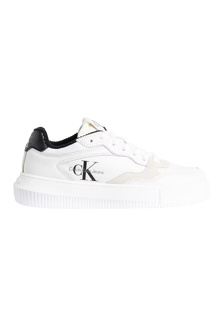 Calvin Klein Jeans Pantofi sport de piele cu garnituri de piele intoarsa - Alb/Grej