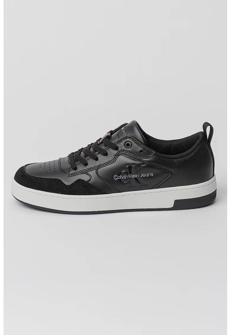 Calvin Klein Jeans Pantofi sport de piele cu garnituri de piele intoarsa - Negru/Alb optic