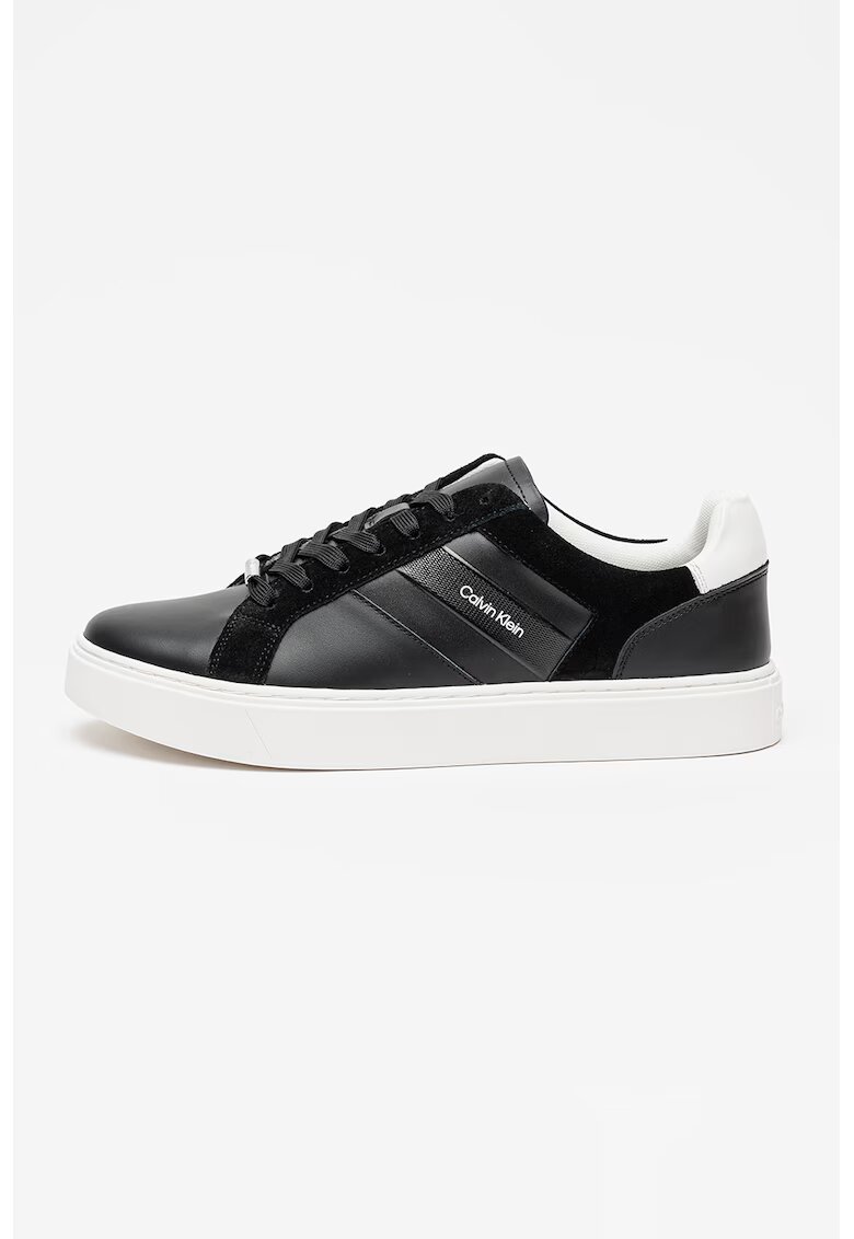 Calvin Klein Jeans Pantofi sport de piele cu garnituri de piele intoarsa - Negru/Gri carbune