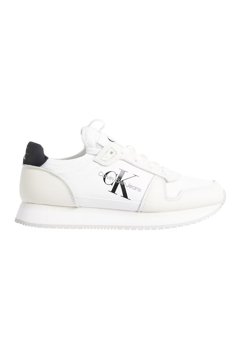 Calvin Klein Jeans Pantofi sport de piele cu logo - Alb/Negru