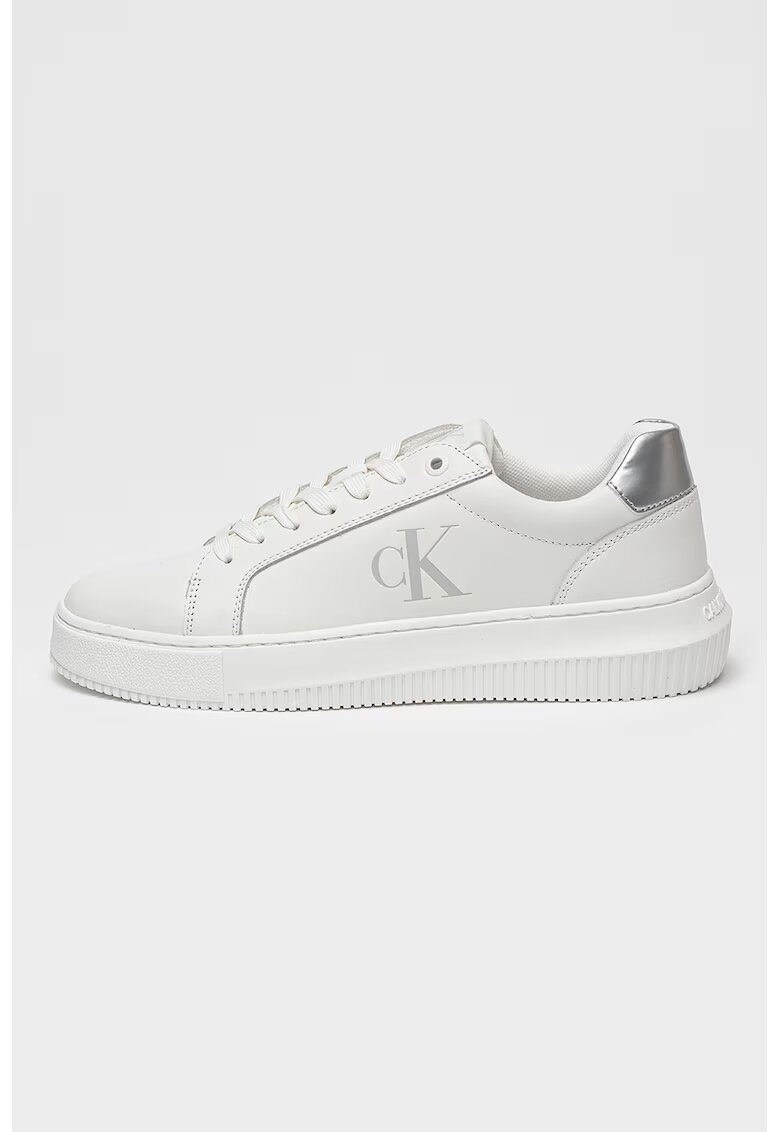 Calvin Klein Jeans Pantofi sport de piele cu logo lateral - Alb