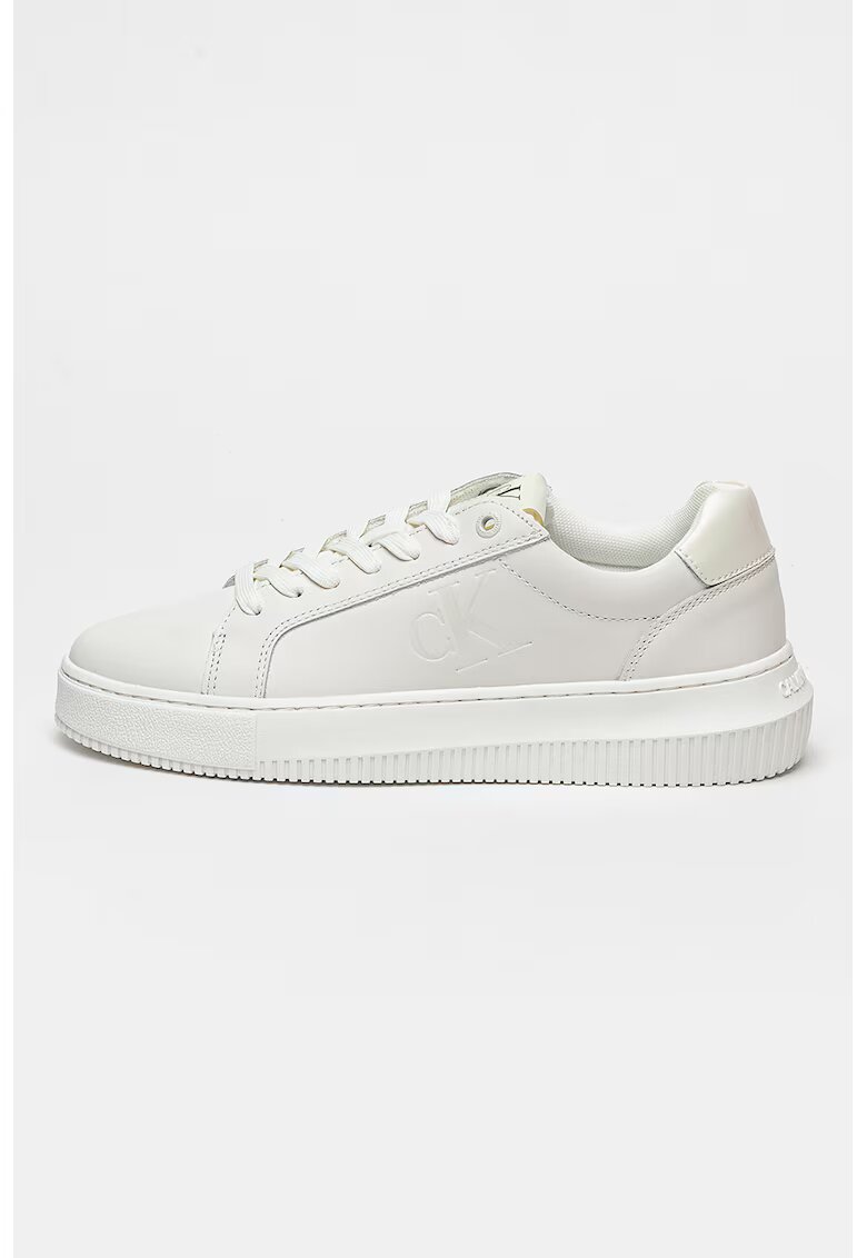 Calvin Klein Jeans Pantofi sport de piele cu logo stantat - Alb