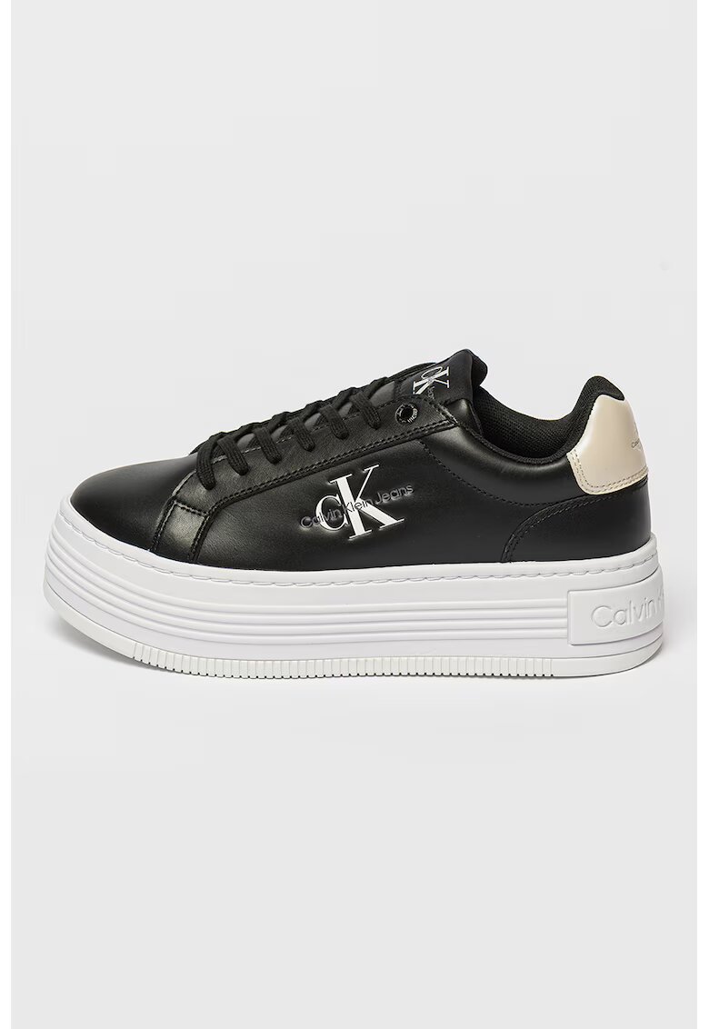Calvin Klein Jeans Pantofi sport de piele cu platforma - Negru/Bej deschis