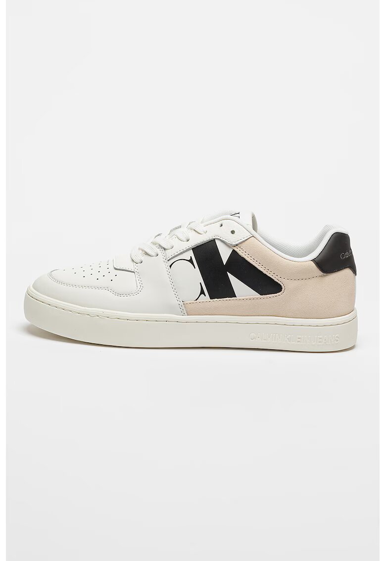 Calvin Klein Jeans Pantofi sport de piele ecologica cu garnituri de piele intoarsa - Alb optic/Bej deschis