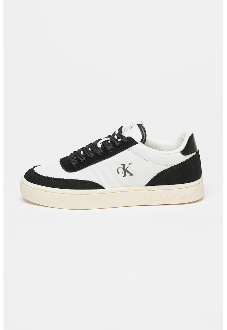 Calvin Klein Jeans Pantofi sport de piele intoarsa cu garnituri de piele - Negru/Alb murdar