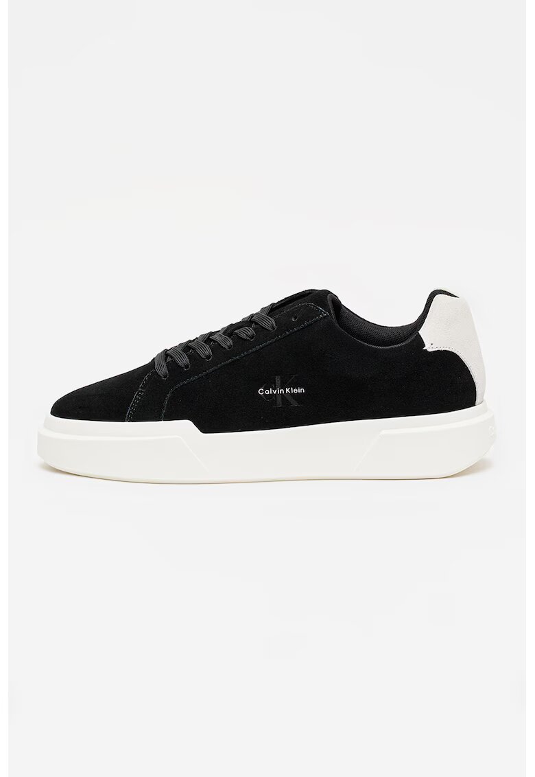 Calvin Klein Jeans Pantofi sport de piele intoarsa cu logo - Alb/Negru
