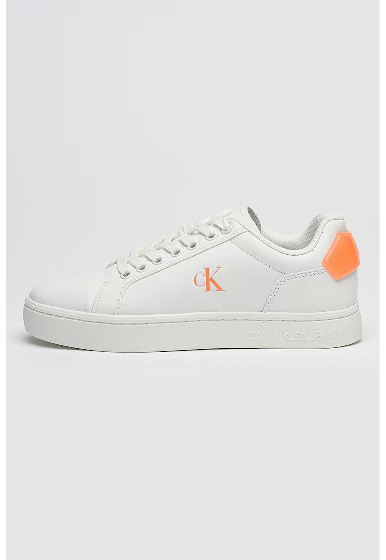 Calvin Klein Jeans Pantofi sport de piele si piele ecologica cu logo - Alb/Portocaliu