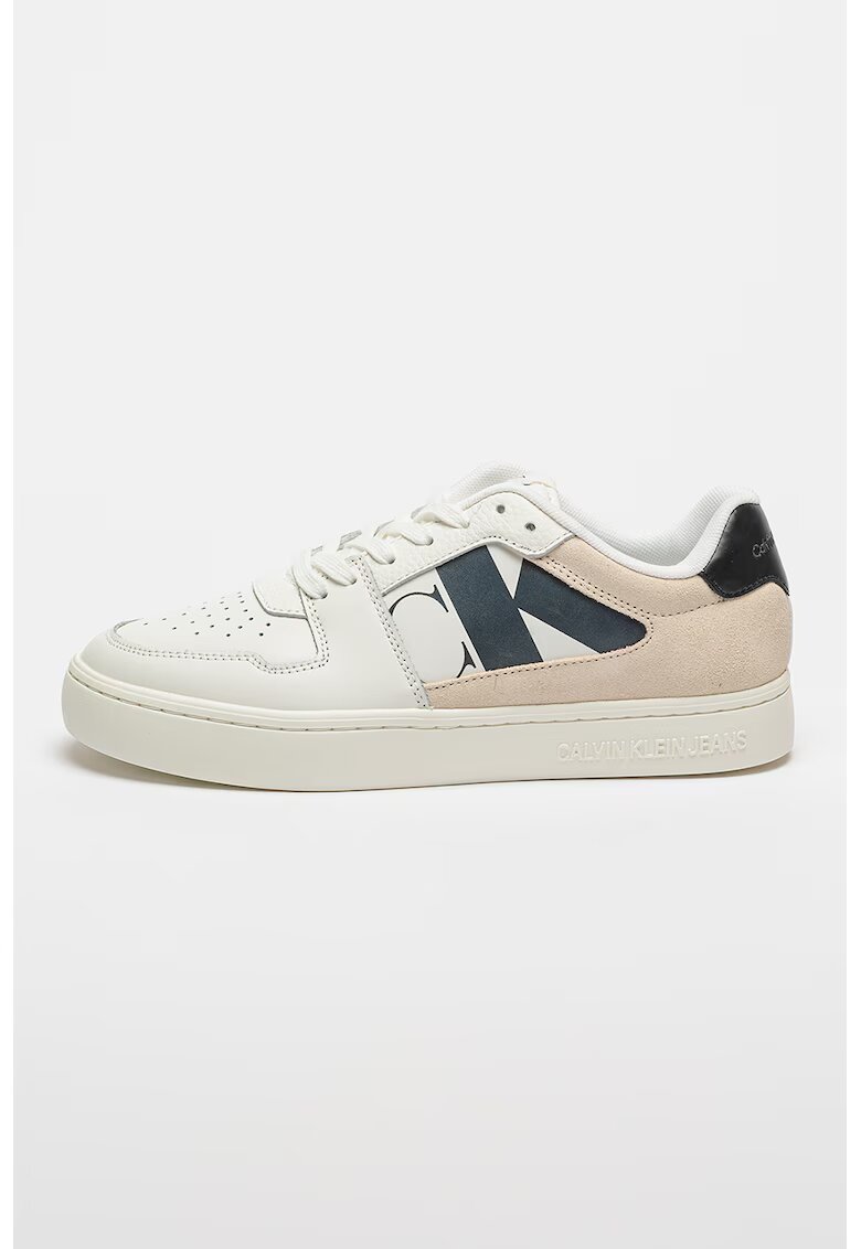 Calvin Klein Jeans Pantofi sport de piele si piele intoarsa - Alb optic/Bej deschis