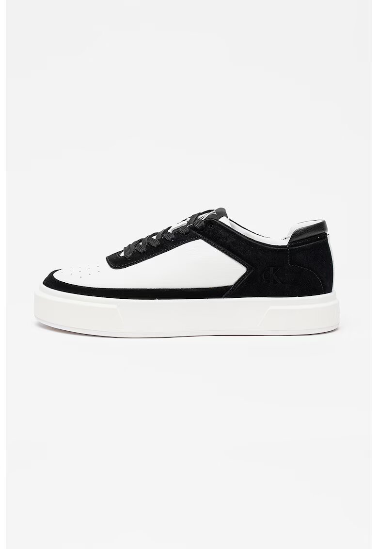 Calvin Klein Jeans Pantofi sport de piele si piele intoarsa cu perforatii - Alb/Negru