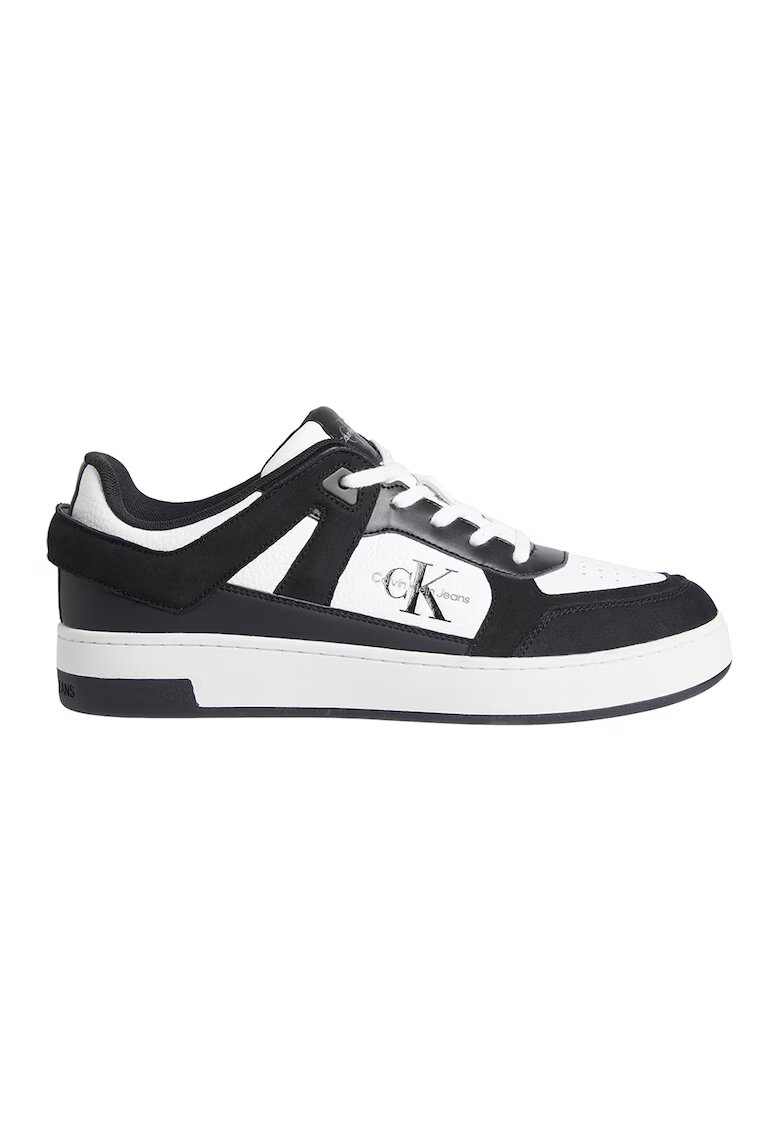 Calvin Klein Jeans Pantofi sport de piele si piele intoarsa - Negru/Alb optic