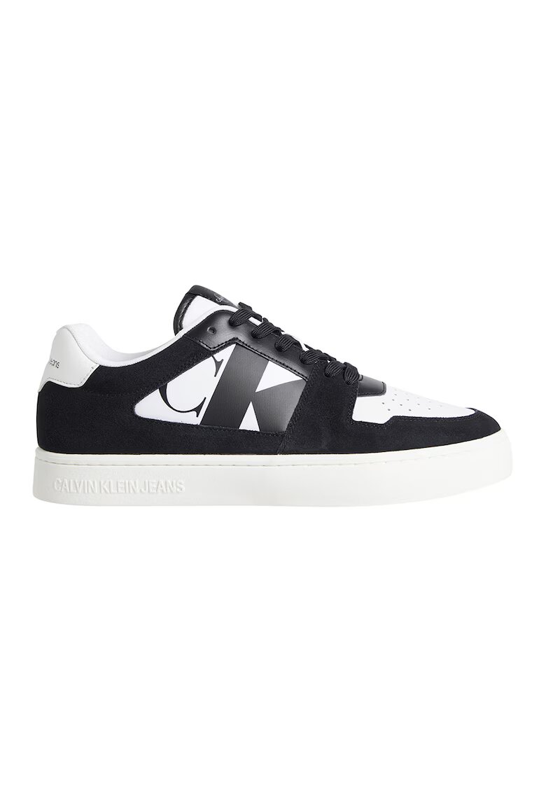 Calvin Klein Jeans Pantofi sport de piele si piele intoarsa - Negru/Alb optic