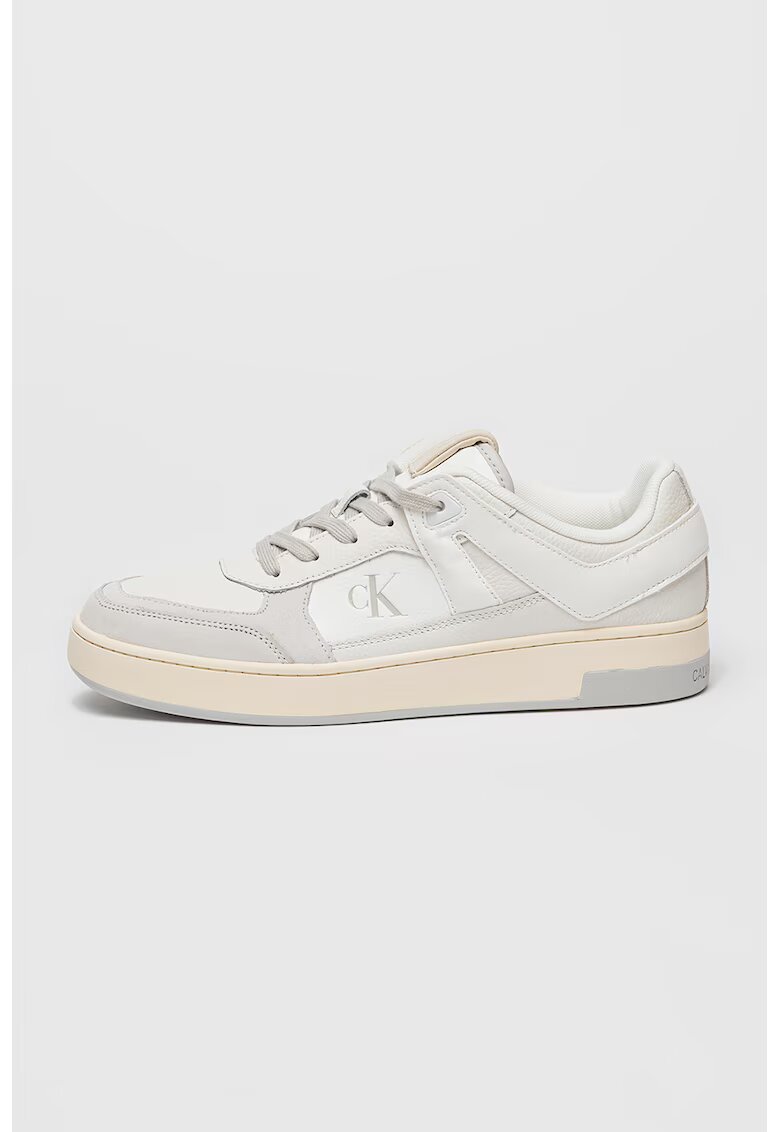 Calvin Klein Jeans Pantofi sport din piele Basket Cup - Alb/Maro taupe deschis
