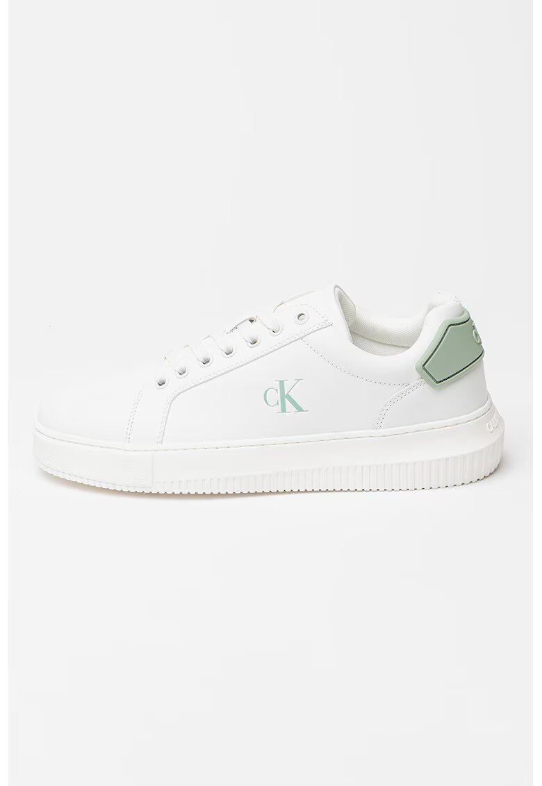 Calvin Klein Jeans Pantofi sport din piele cu aspect masiv - Alb murdar/Verde menta