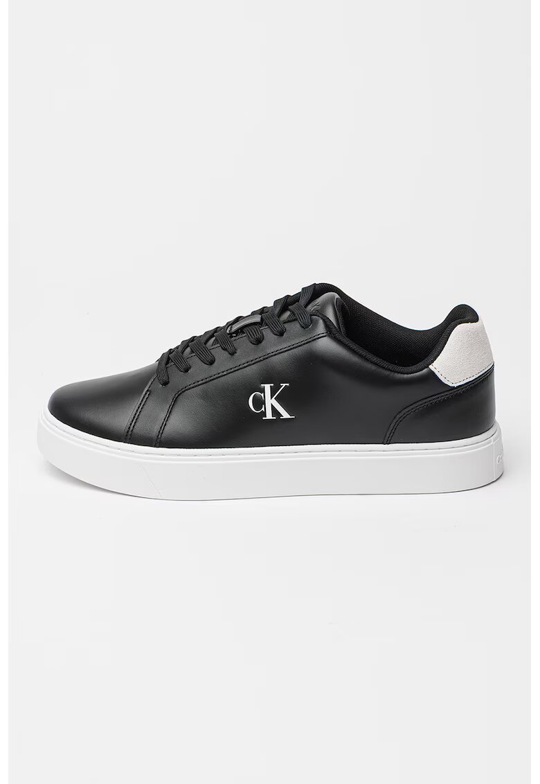 Calvin Klein Jeans Pantofi sport din piele cu insertii din piele intoarsa - Negru stins/Alb optic