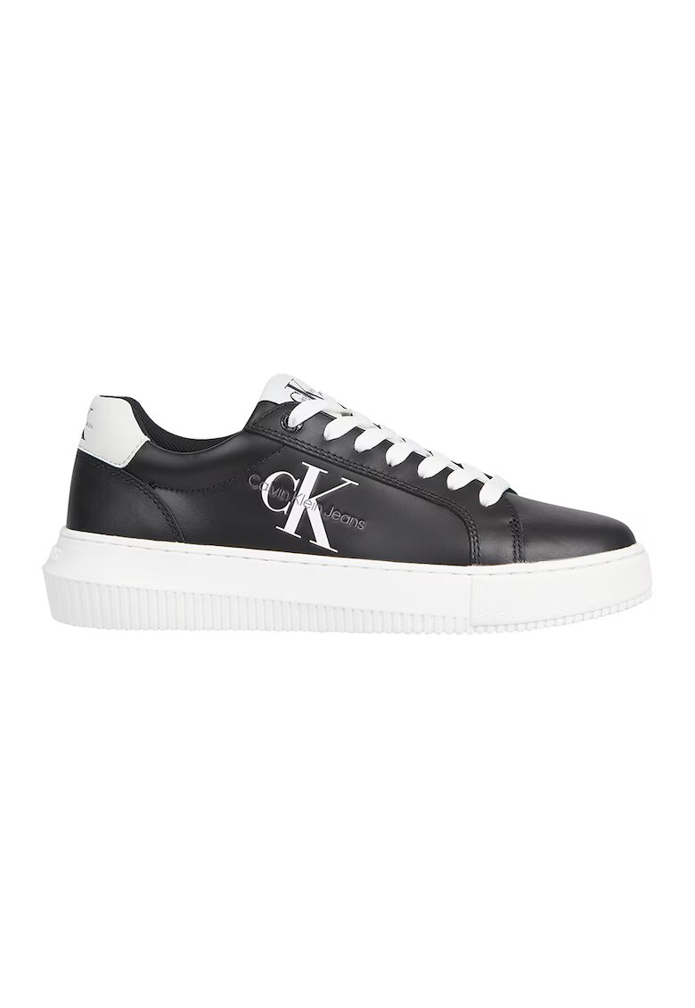 Calvin Klein Jeans Pantofi sport din piele cu logo - Alb/Negru stins