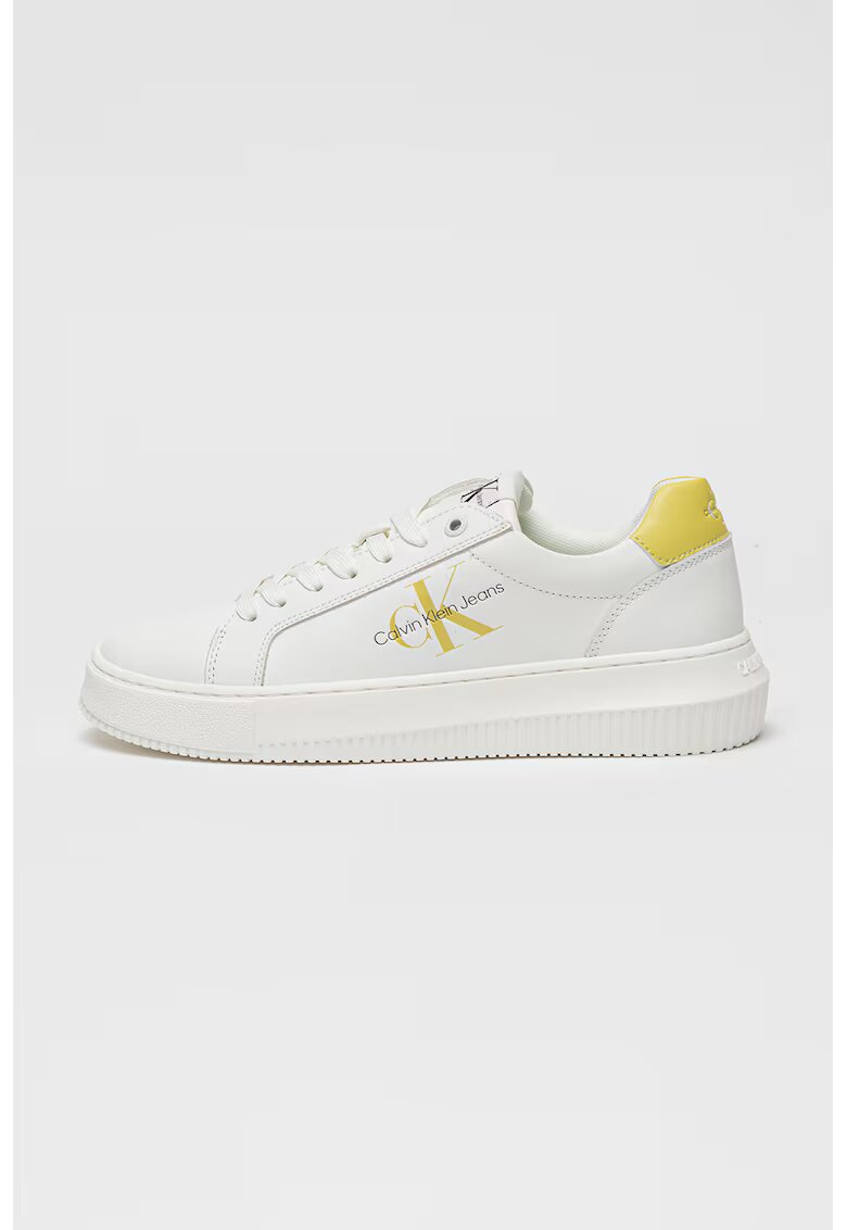 Calvin Klein Jeans Pantofi sport din piele cu logo - Alb/Verde lime