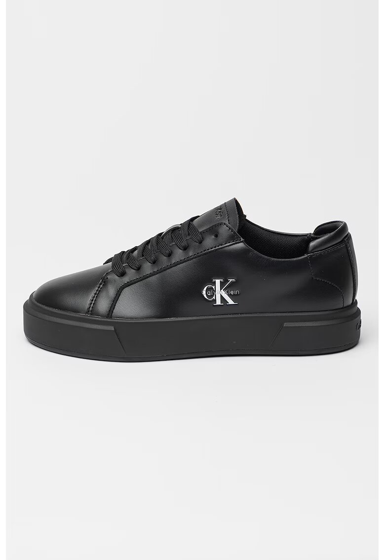 Calvin Klein Jeans Pantofi sport din piele cu logo - Negru/Alb optic