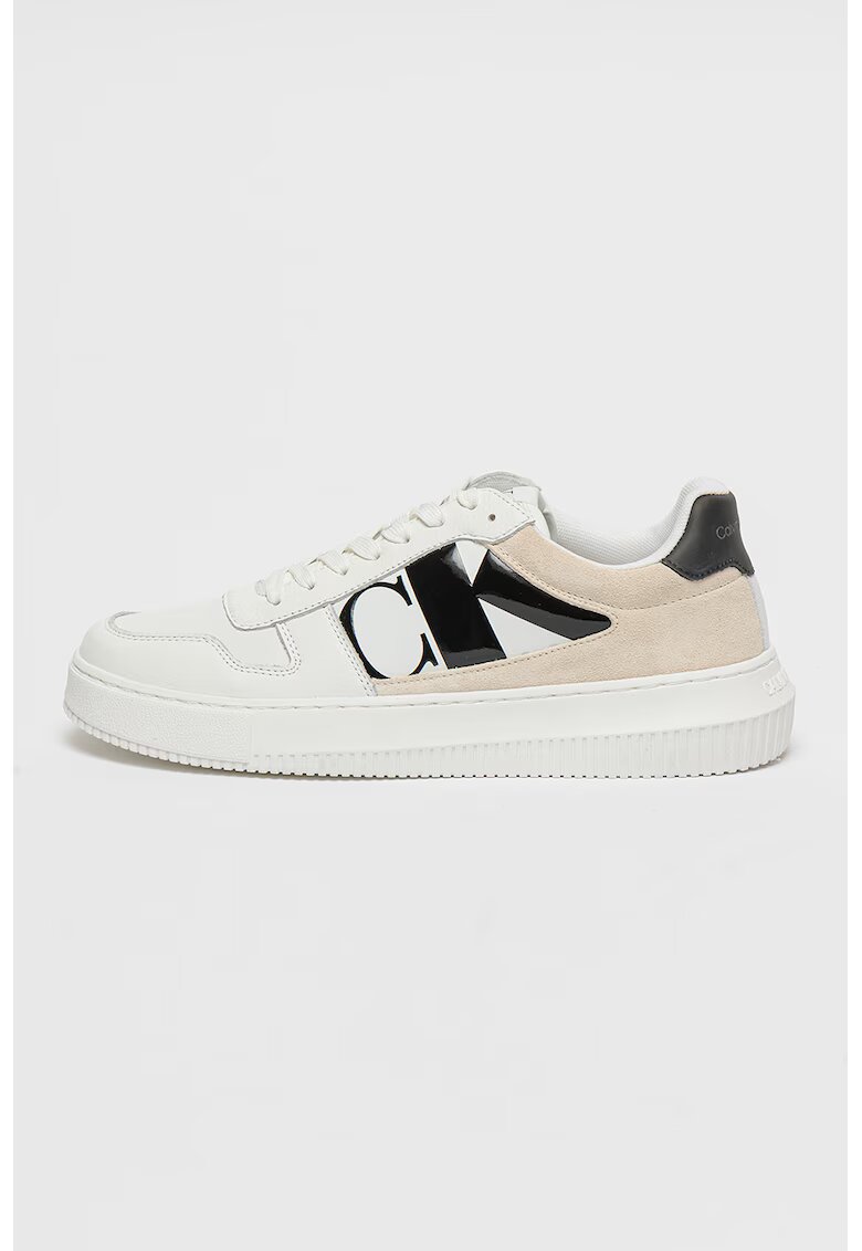 Calvin Klein Jeans Pantofi sport din piele cu sireturi - Alb/Alb fildes/Negru