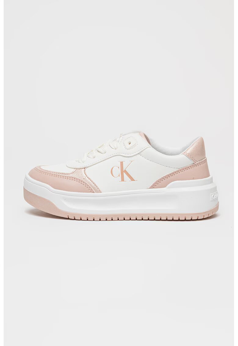 Calvin Klein Jeans Pantofi sport din piele ecologica cu logo - Alb/Roz