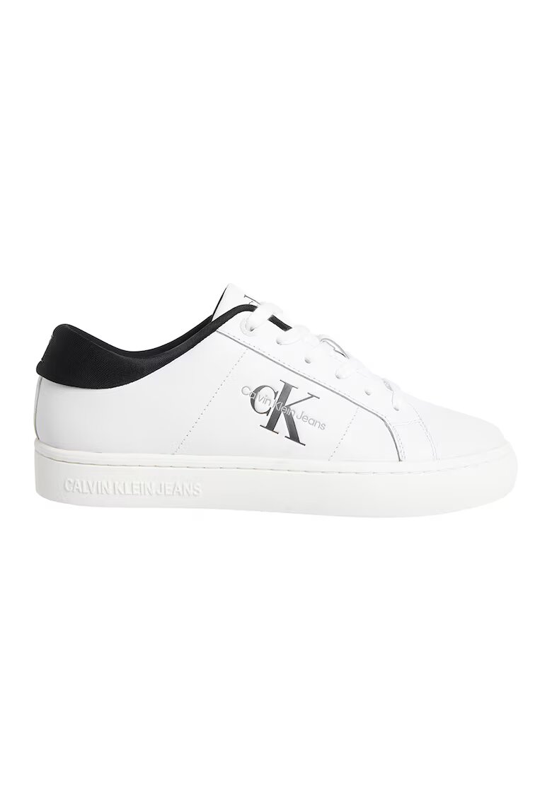 Calvin Klein Jeans Pantofi sport din piele si piele ecologica cu logo in lateral - Alb/Negru