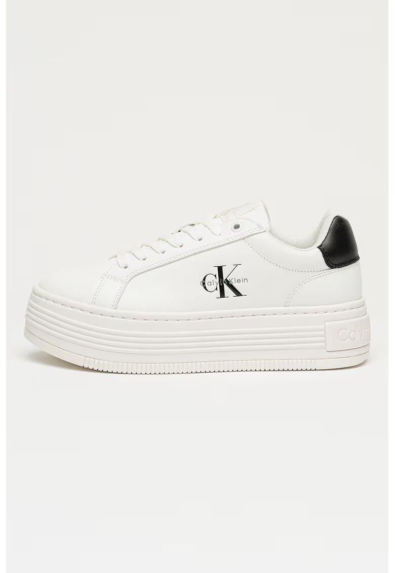 Calvin Klein Jeans Pantofi sport din piele si piele ecologica cu talpa flatform - Alb