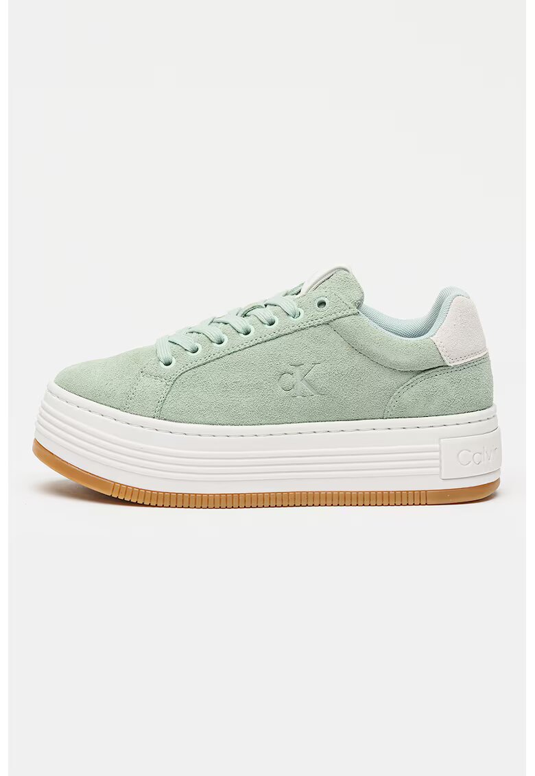 Calvin Klein Jeans Pantofi sport flatform de piele intoarsa - Verde deschis