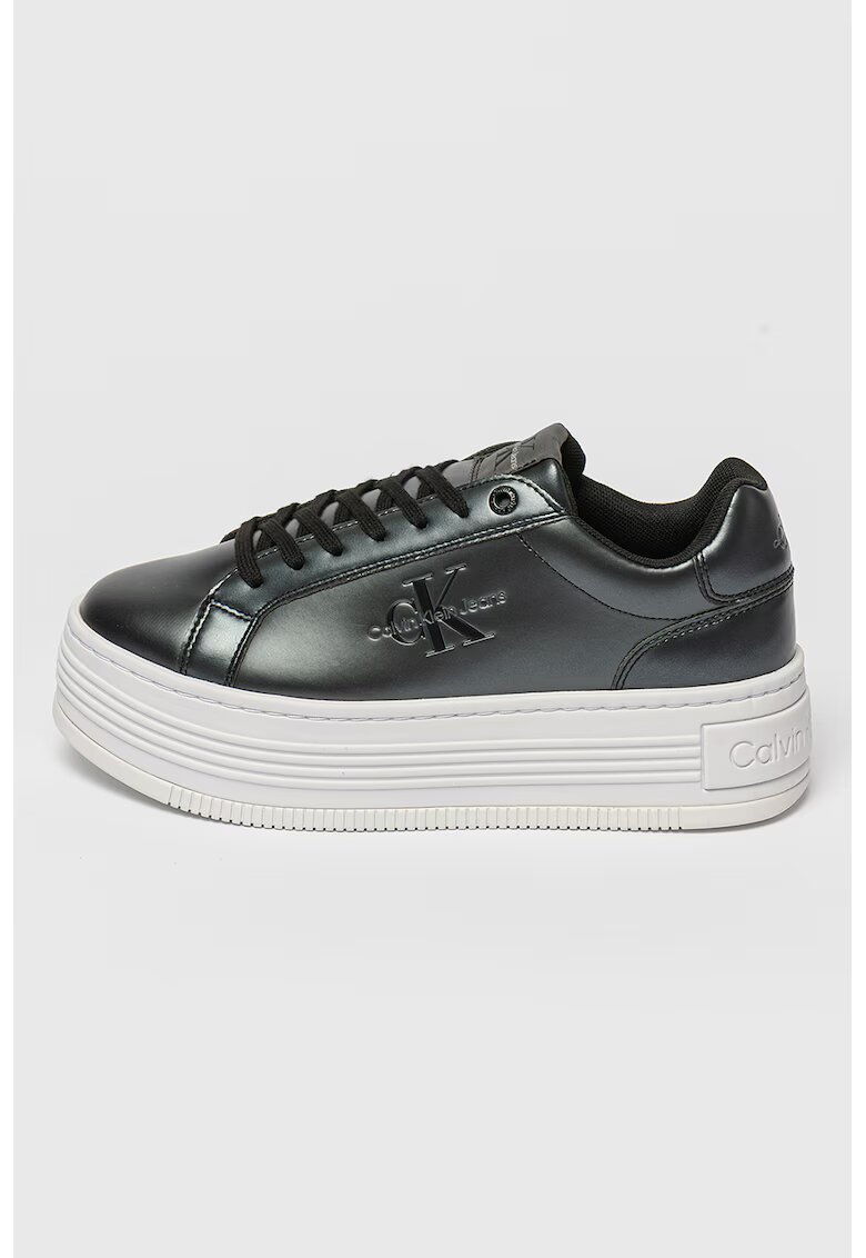 Calvin Klein Jeans Pantofi sport flatform de piele si piele ecologica - Gri inchis