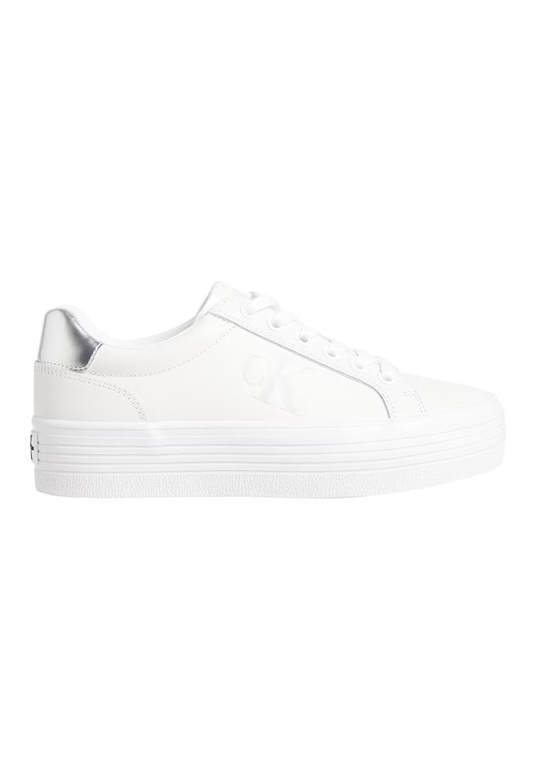 Calvin Klein Jeans Pantofi sport flatform din piele - Alb optic/Argintiu