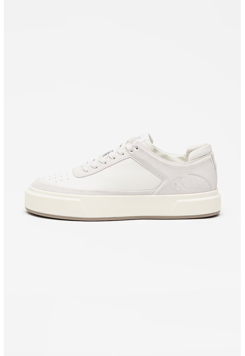 Calvin Klein Jeans Pantofi sport flatform din piele cu logo - Alb/Gri deschis