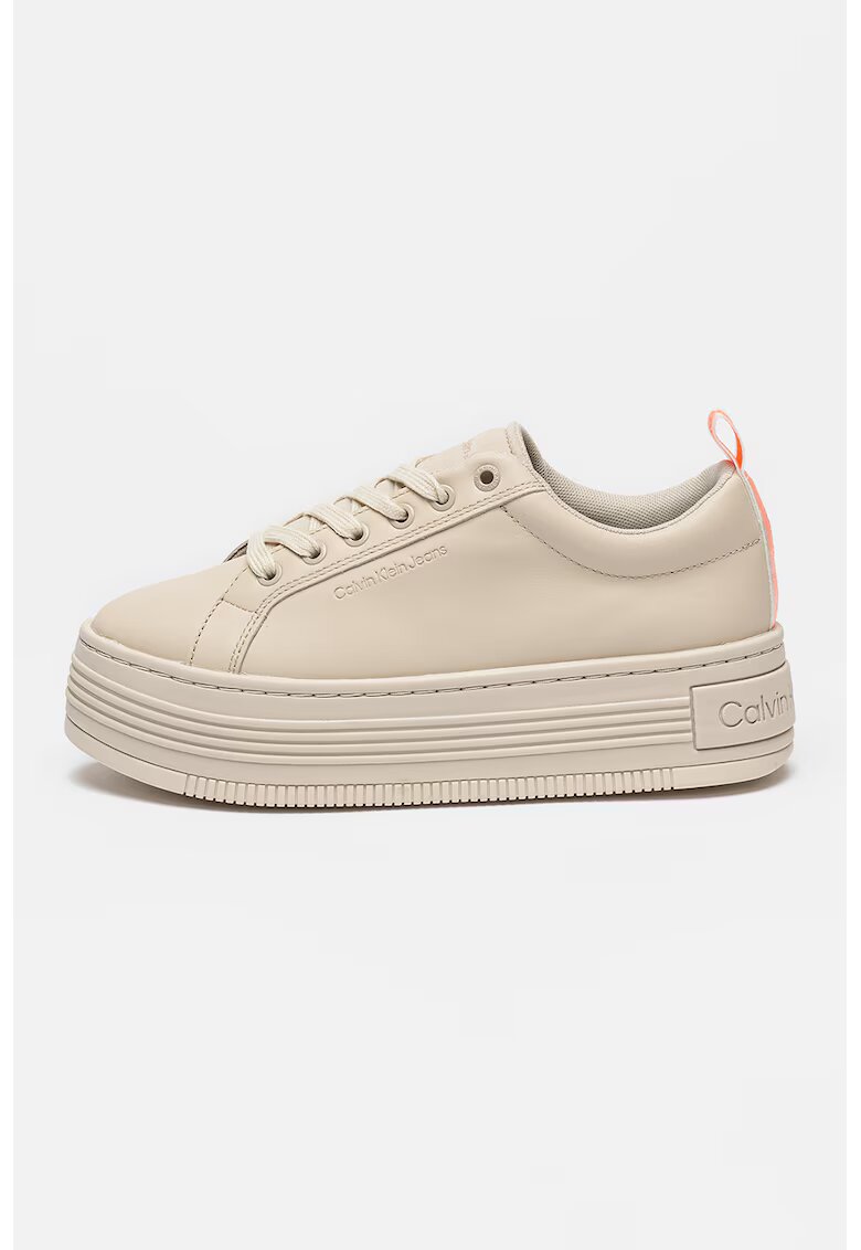 Calvin Klein Jeans Pantofi sport flatform din piele cu logo - Maro taupe deschis