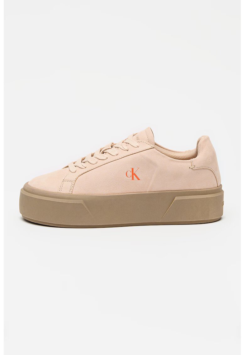 Calvin Klein Jeans Pantofi sport flatform din piele intoarsa - Piersica