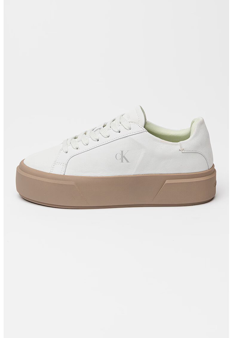 Calvin Klein Jeans Pantofi sport flatform din piele intoarsa - Verde pal/Caramel
