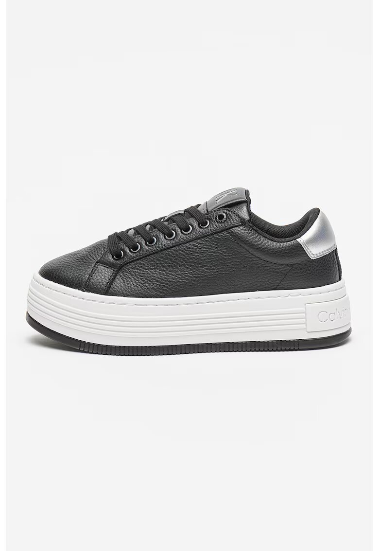 Calvin Klein Jeans Pantofi sport flatform din piele - Negru stins/Alb optic/Argintiu