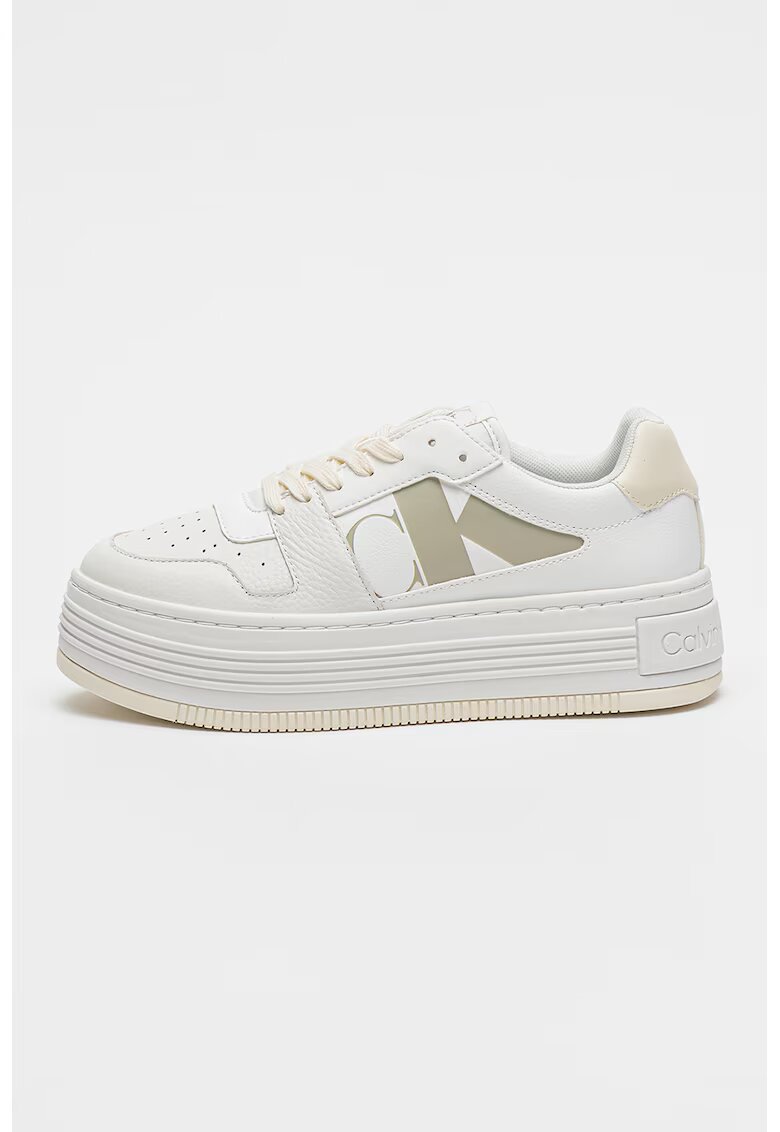 Calvin Klein Jeans Pantofi sport flatform din piele si piele ecologica - Bej/Alb optic