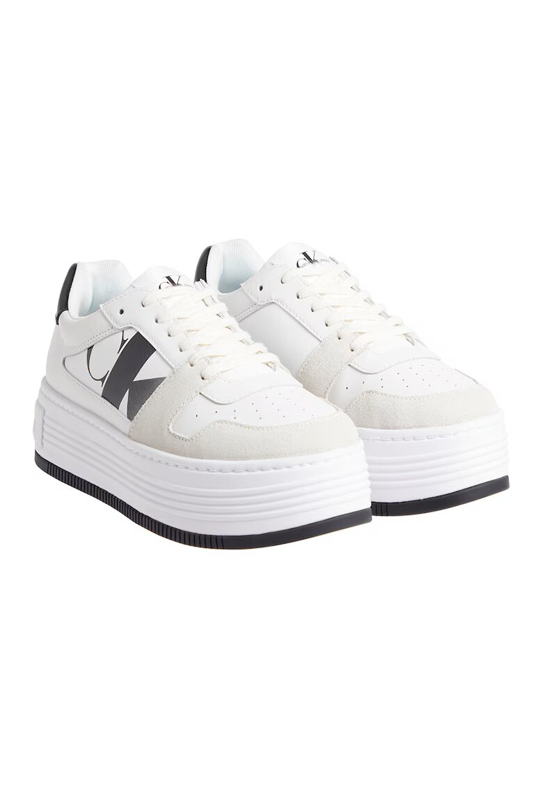 Calvin Klein Jeans Pantofi sport flatform din piele si piele intoarsa - Alb/Negru